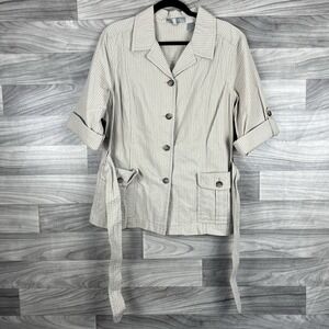 Liz Claiborne Blazer‎ Jacket Womens M Beige Striped Seersucker Old Money Modest